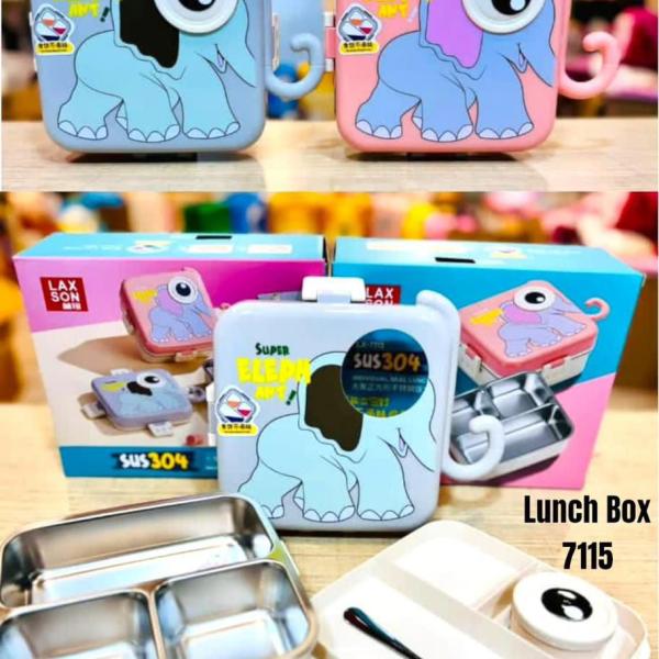 Prio Elephant Design 3 Compartment Stainless Steel Bento Lunch Box with Spoon and Salad Cup